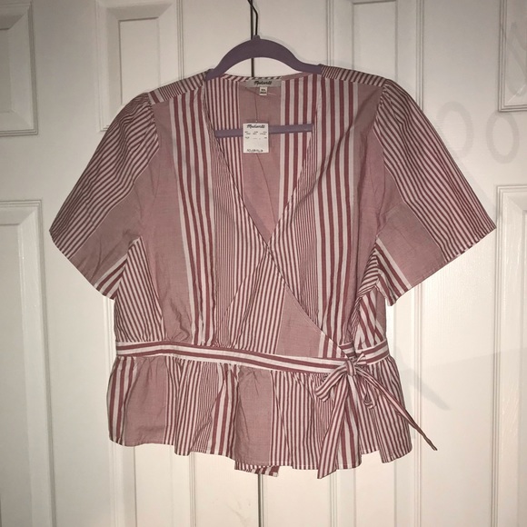 🎀HP🎀MADEWELL • stripe ruffle hem wrap top - Picture 3 of 8